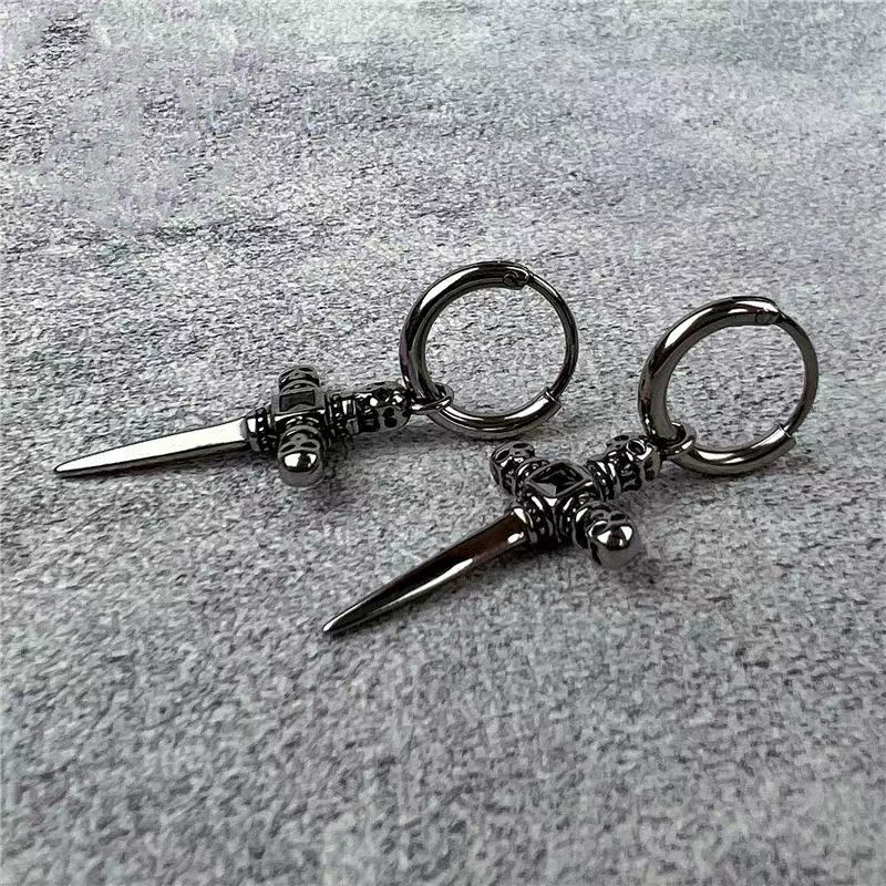 Vintage Skull Cross Sword Gem Akmens auskari Hipoalerģiski Auskari Vīriešu Biker Hip Hop Rock Repa Rotaslietas Dāvanas