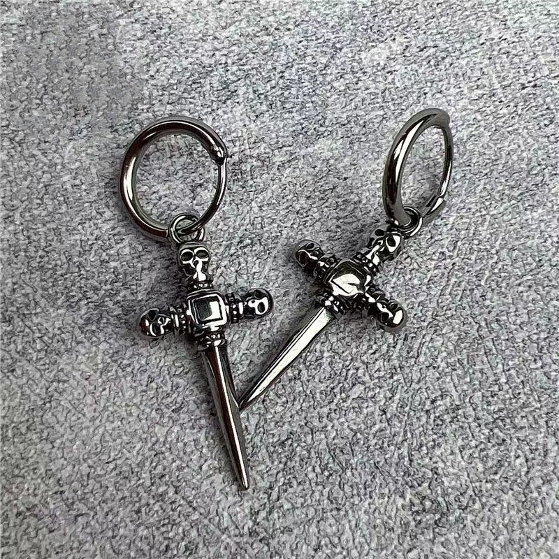 Vintage Skull Cross Sword Gem Akmens auskari Hipoalerģiski Auskari Vīriešu Biker Hip Hop Rock Repa Rotaslietas Dāvanas