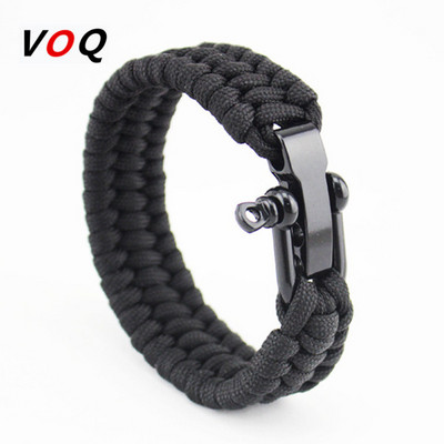 Āra kempings Paracord Survival Pīta virves rokassprādze vīriešiem melna nerūsējošā tērauda regulējama aizdare Pulsera Hombre