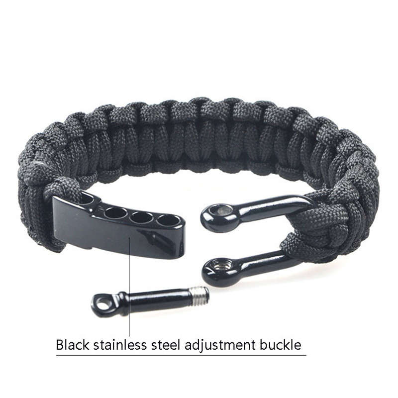 Narukvica od pletenog užeta za kampiranje na otvorenom Paracord Survival Muška crna podesiva kopča od nehrđajućeg čelika Pulsera Hombre