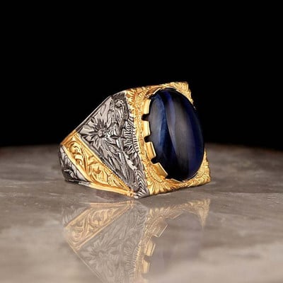 Vintage gooti kahevärviline roheline kristallsõrm meeste sõrmus Graveering ankru geomeetriline muster meeste peo ehetele