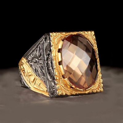 Vintage gooti kahevärviline roheline kristallsõrm meeste sõrmus Graveering ankru geomeetriline muster meeste peo ehetele