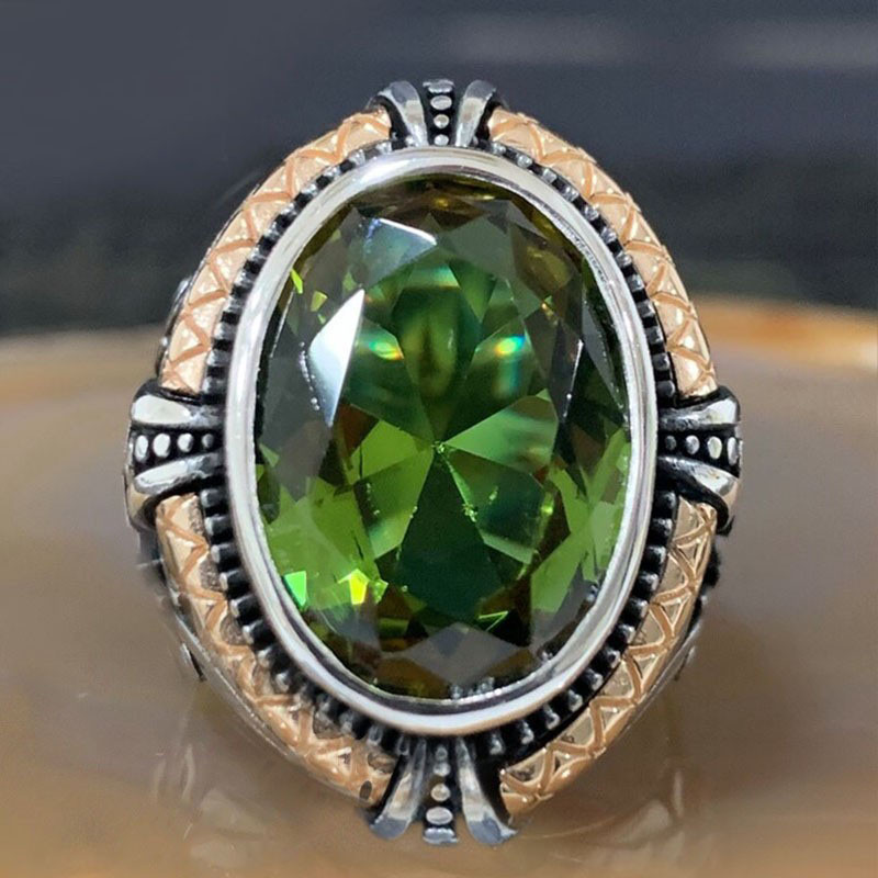 Vintage gooti kahevärviline roheline kristallsõrm meeste sõrmus Graveering ankru geomeetriline muster meeste peo ehetele