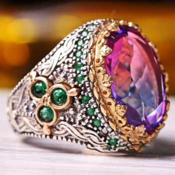 Мъжки луксозен мъжки пръстен с инкрустирани кристали Ретро пръстен с голям скъпоценен камък Етнически турски стил арабски мъжки пръстен Парти бижута