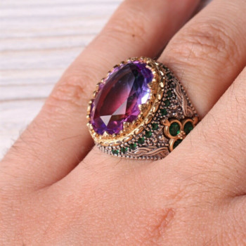 Мъжки луксозен мъжки пръстен с инкрустирани кристали Ретро пръстен с голям скъпоценен камък Етнически турски стил арабски мъжки пръстен Парти бижута