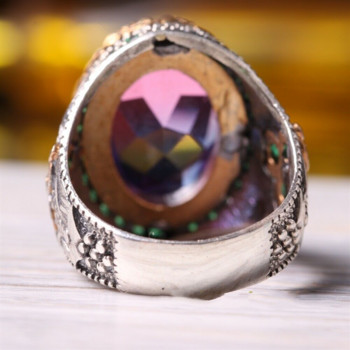 Ανδρικό ανδρικό δαχτυλίδι πολυτελείας με ένθετο κρυστάλλινο στεφάνη Προσωπικότητα ρετρό μεγάλο δαχτυλίδι από πολύτιμους λίθους Εθνικό τουρκικό κοσμήματα ανδρικού δαχτυλιδιού για πάρτι