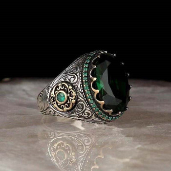 Ανδρικό ανδρικό δαχτυλίδι πολυτελείας με ένθετο κρυστάλλινο στεφάνη Προσωπικότητα ρετρό μεγάλο δαχτυλίδι από πολύτιμους λίθους Εθνικό τουρκικό κοσμήματα ανδρικού δαχτυλιδιού για πάρτι