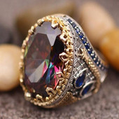 Tirkīza vīriešu ovāls dārgakmeņu gredzens Modes augstas klases luksusa rotaslietas Jauns, vienkāršs inkrustēts zils cirkons, personalizēts rādītājpirksta gredzens