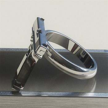 Изискан пръстен с имитация на пистолет Пръстен от сплав с пистолет Полиращ мотоциклет Каубой Байкър Пънк Мъже Жени Готин пръстен