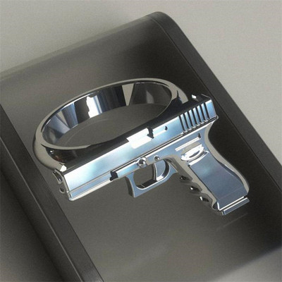 Изискан пръстен с имитация на пистолет Пръстен от сплав с пистолет Полиращ мотоциклет Каубой Байкър Пънк Мъже Жени Готин пръстен
