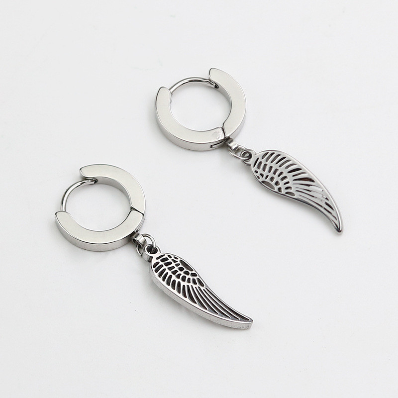 Σκούρο γοτθικό μαύρο φτερό σκουλαρίκια από ατσάλι τιτανίου για άνδρες Γυναικεία αξεσουάρ κοσμημάτων μόδας Hiphop Rock Punk Χονδρική