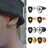 Vintage Titanium Cross Shield Stud Stud Auskari Vīriešiem Nerūsējošā tērauda eļļas pilināmā Mes` Auskari Punk Gothic Juvelierizstrādājumu aksesuāri Dāvana