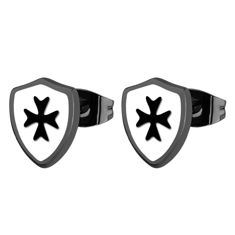 Vintage Titanium Cross Shield Stud Stud Auskari Vīriešiem Nerūsējošā tērauda eļļas pilināmā Mes` Auskari Punk Gothic Juvelierizstrādājumu aksesuāri Dāvana