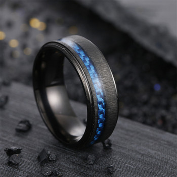 Двойни пръстени от неръждаема стомана Европейски и американски висококачествени бижута Мъжки сватбени златни сини райета Гланцови сватбени пръстени