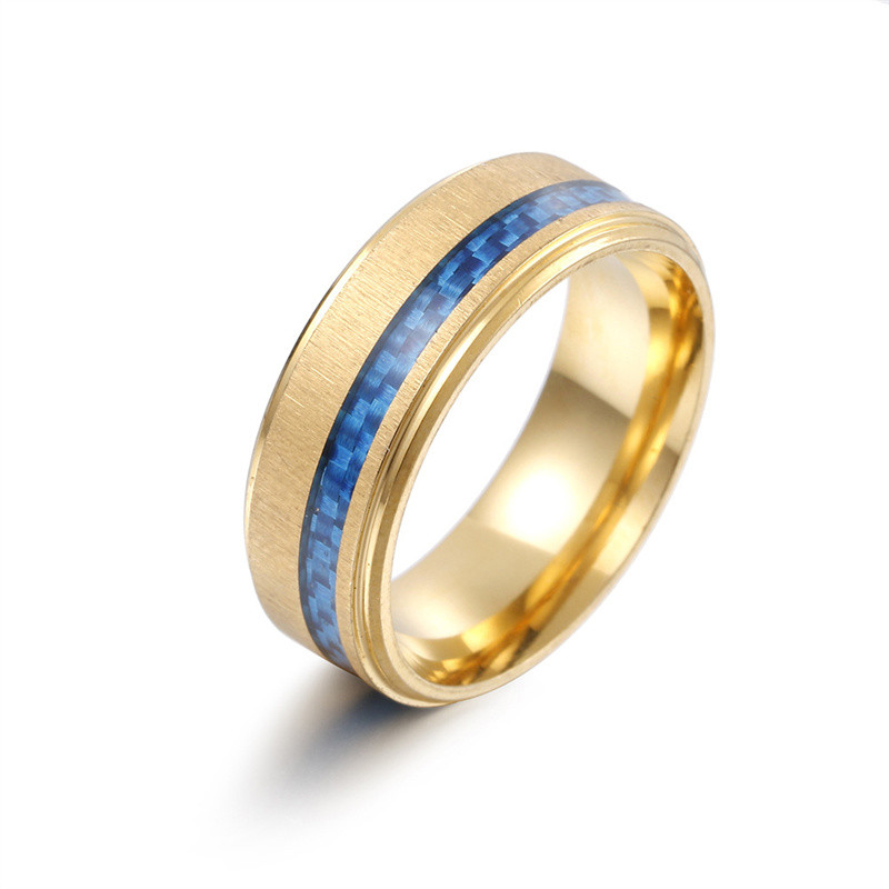 Nerūdijančio plieno poros žiedai Europos ir Amerikos aukštos kokybės papuošalai vyriški vestuviniai auksiniai mėlyni dryžuoti blizgūs vestuviniai žiedai