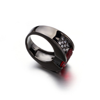 Milangirl Инкрустиран с циркон черни кръстосани пръстени за мъже Червен лилав кристал Бижута на едро Юбилей