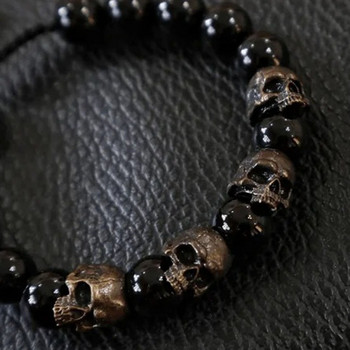 Тъмен винтидж стил Horror Skull Черни мъниста Charm Mens Bracelet Statement Steampunk Gothic Accessories for Women Fashion Jewelry