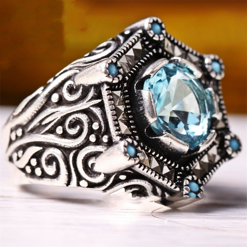 Muški prsten s crnim dragim kamenjem, europski i američki reljefni modni banketni nakit, vrhunski dijamantni nakit