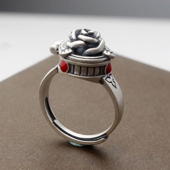 Ευρωπαϊκό και αμερικανικό ρυθμιζόμενο δαχτυλίδι ρετρό ασημένιο κόσμημα Προσωπικότητα τριαντάφυλλο άνοιγμα Γυναικεία εξαίσια κομψά κοσμήματα