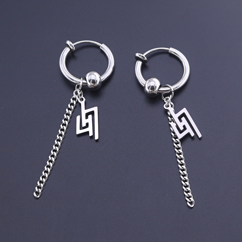 1 tk Trendikas roostevabast terasest ümmargune kõrvaklamber Unisex titaanist terasest läbistamata risti ketiklambriga kõrvarõnga paari tarvikud