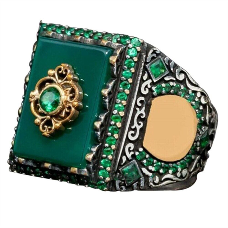 Európai és amerikai hangulatú, csúcskategóriás smaragd négyzet alakú gyűrű férfi divat nagy méretű, divatos, eltúlzott mutatóujjas gyűrű