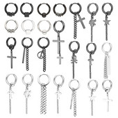 1kom Punk naušnice s lančićima od nehrđajućeg čelika za muške križne privjeske Okrugle crne viseće naušnice Rock nakit Korejski Kpop darovi