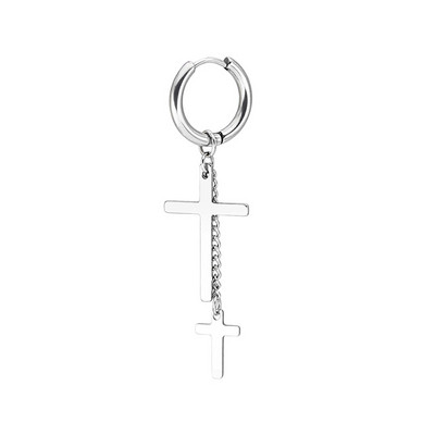 1kom Punk naušnice s lančićima od nehrđajućeg čelika za muške križne privjeske Okrugle crne viseće naušnice Rock nakit Korejski Kpop darovi