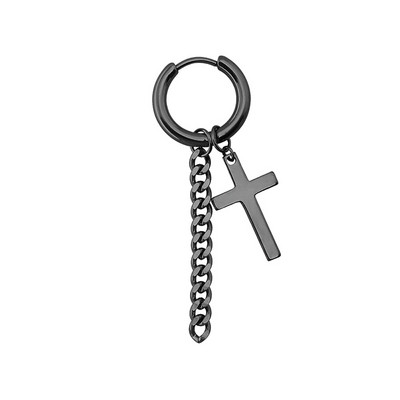 1kom Punk naušnice s lančićima od nehrđajućeg čelika za muške križne privjeske Okrugle crne viseće naušnice Rock nakit Korejski Kpop darovi