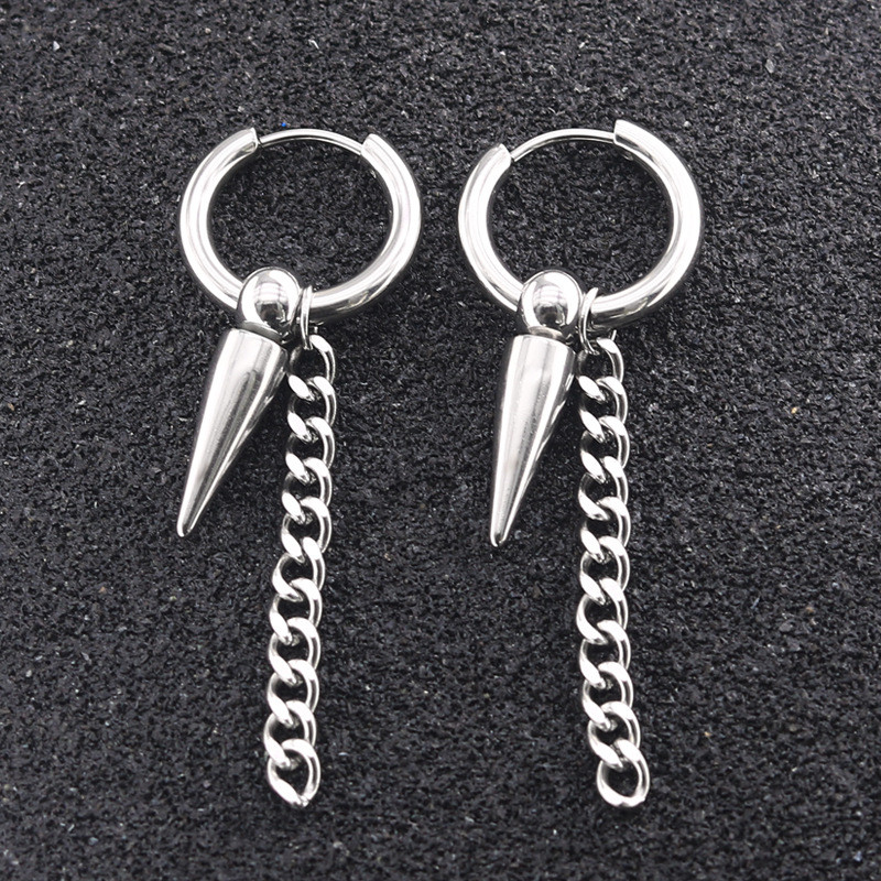 1kom Punk naušnice s lančićima od nehrđajućeg čelika za muške križne privjeske Okrugle crne viseće naušnice Rock nakit Korejski Kpop darovi