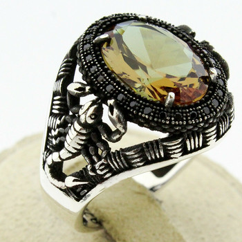 Χάλκινο Υλικό Ανοιχτό Ρυθμιζόμενο Δαχτυλίδι Ανδρικό Μόδα Μαύρο Σκορπιό Οβάλ Κρυστάλλινο Δαχτυλίδι Ζιργκόν Δαχτυλίδι γάμου