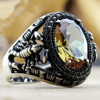 Χάλκινο Υλικό Ανοιχτό Ρυθμιζόμενο Δαχτυλίδι Ανδρικό Μόδα Μαύρο Σκορπιό Οβάλ Κρυστάλλινο Δαχτυλίδι Ζιργκόν Δαχτυλίδι γάμου