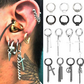1tk Punk Meeste Kõrvarõngad Roostevabast Terasest Keti Kõrvarõngad Meestele Risti ripats Must Rippuvad Kõrvarõngad Rock Ehted Korea Kpop