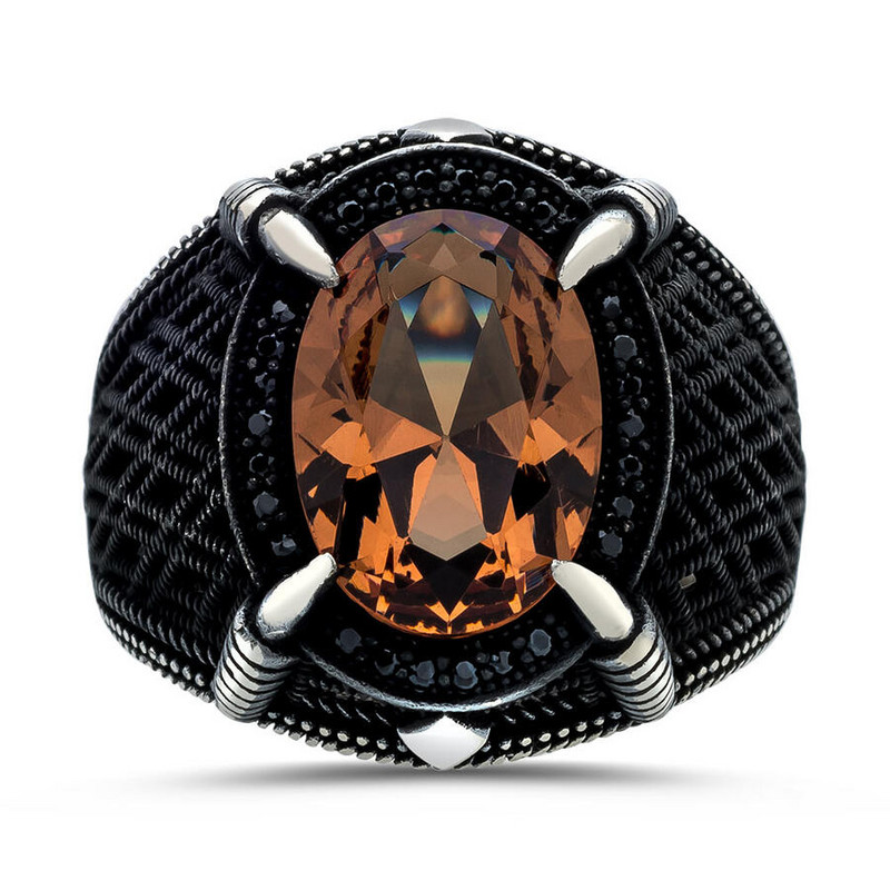 Υλικό χαλκού Ανοιχτό ρυθμιζόμενο δαχτυλίδι Κεχριμπάρι πολύτιμος λίθος Προσωπικότητα Υψηλό κόσμημα Μόδα πολυτέλεια Κατάλληλο για ανδρικά κοσμήματα γάμου