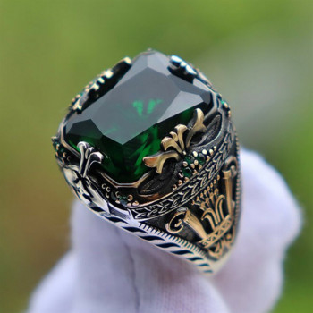 Нов инкрустиран изумруден ретро доминиращ мъжки луксозен пръстен за присъствие на банкетно парти Бижута