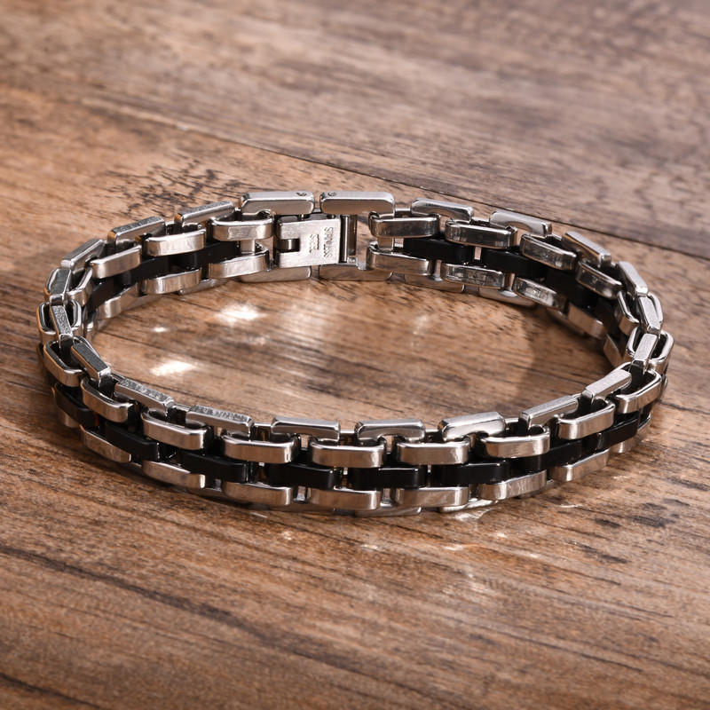 Vīriešu rokassprādze vīriešiem, divu toņu nerūsējošā tērauda rokassprādze, vīriešu rotaslietas