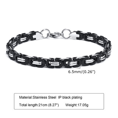 Vīriešu bizantiešu ķēdes aproces, 6,5 mm/8 mm platas nerūsējošā tērauda plakanas bizantiešu ķēdes aproces, ūdensizturīgas