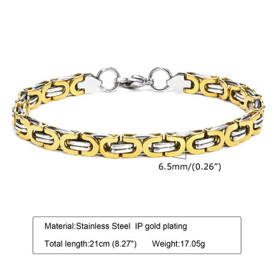 Vīriešu bizantiešu ķēdes aproces, 6,5 mm/8 mm platas nerūsējošā tērauda plakanas bizantiešu ķēdes aproces, ūdensizturīgas