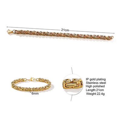 Vīriešu bizantiešu ķēdes aproces, 6,5 mm/8 mm platas nerūsējošā tērauda plakanas bizantiešu ķēdes aproces, ūdensizturīgas