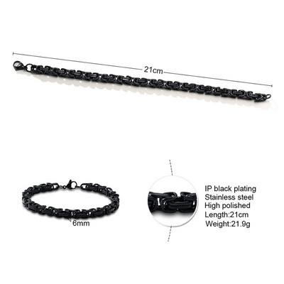 Vīriešu bizantiešu ķēdes aproces, 6,5 mm/8 mm platas nerūsējošā tērauda plakanas bizantiešu ķēdes aproces, ūdensizturīgas