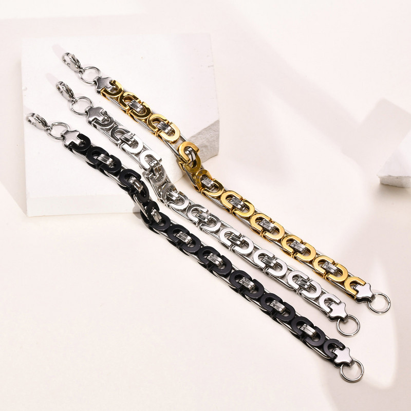 Vīriešu bizantiešu ķēdes aproces, 6,5 mm/8 mm platas nerūsējošā tērauda plakanas bizantiešu ķēdes aproces, ūdensizturīgas