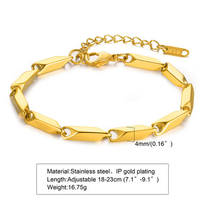 Bar Link Baht Link ķēdes aproce, nerūsējošā tērauda apzeltītas bambusa rokassprādzes, vīriešu rotaslietas, puiša dāvana