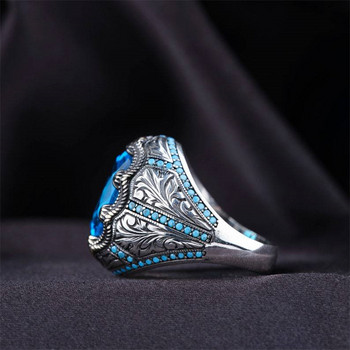Европейски и американски диамантен пръстен със син циркон Hyland Gem Ретро мъжки пръстен Висококачествен тюркоаз за присъствие на банкета Пръстен
