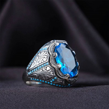 Европейски и американски диамантен пръстен със син циркон Hyland Gem Ретро мъжки пръстен Висококачествен тюркоаз за присъствие на банкета Пръстен