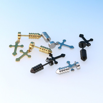 Ανδρικά σκουλαρίκια Κορεατικά σκουλαρίκια από τιτάνιο με βίδες από ανοξείδωτο ατσάλι Κρεμαστό κρεμαστό σταυρό σκουλαρίκια διάτρηση πανκ αξεσουάρ κοσμημάτων