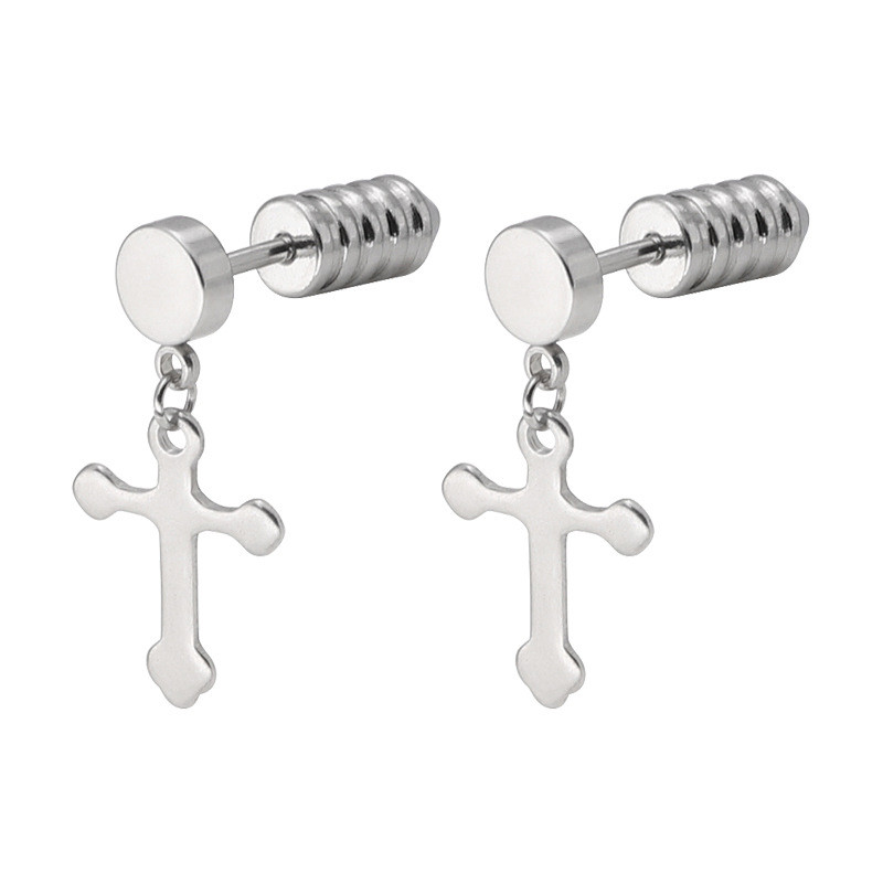 Muške naušnice Korejski titanijski čelični navojni klinovi Naušnice s križnim privjeskom od nehrđajućeg čelika Naušnice s piercingom Punk dodaci za nakit