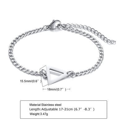 Muška narukvica, narukvice s lančićima s geometrijskim trokutom, srebrni lančić od nehrđajućeg čelika za muškarce, muški nakit, poklon za njega
