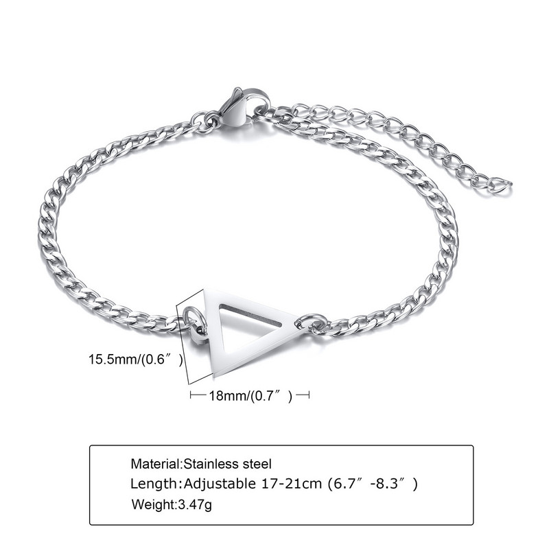Muška narukvica, narukvice s lančićima s geometrijskim trokutom, srebrni lančić od nehrđajućeg čelika za muškarce, muški nakit, poklon za njega