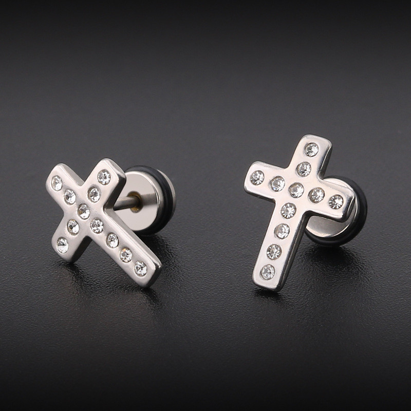 1 tk titaanist terasest roostevabast terasest ristkõrvarõngad naistele meeste üherealised kuuptsirkooniumoksiidkõrvarõngad, ehete tarvikud