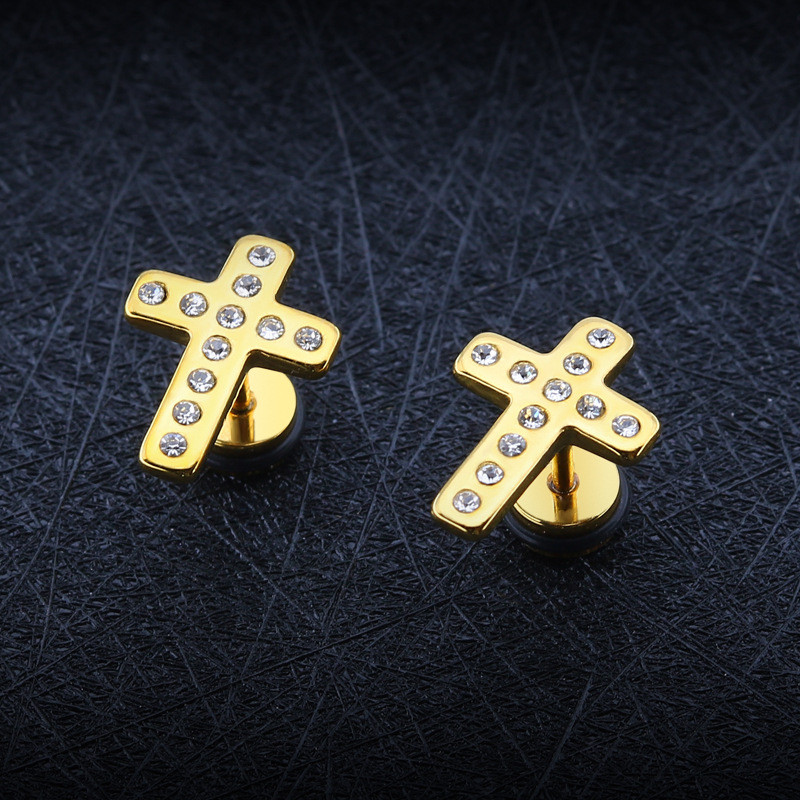 1 tk titaanist terasest roostevabast terasest ristkõrvarõngad naistele meeste üherealised kuuptsirkooniumoksiidkõrvarõngad, ehete tarvikud