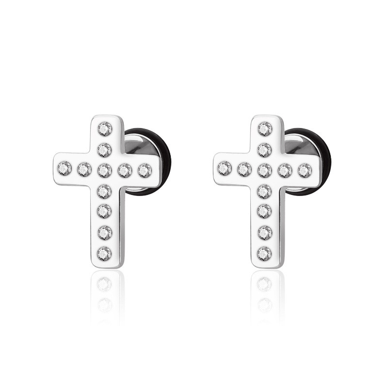 1 tk titaanist terasest roostevabast terasest ristkõrvarõngad naistele meeste üherealised kuuptsirkooniumoksiidkõrvarõngad, ehete tarvikud